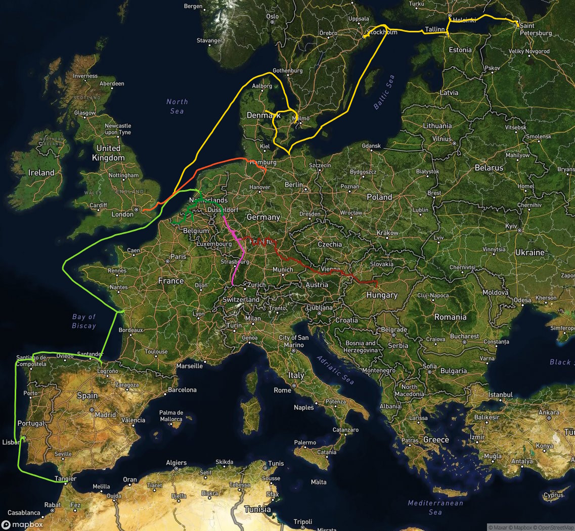 Map of the Europe, covering the countries we've visited.